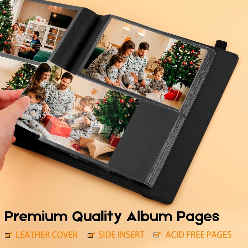 Aevdor Photo Album 4x6, Leather Cover 4x6 Photo Album Black Inner Pages with DIY Front Window, 136 Pockets 4 x 6 Picture Book Holds 136 Baby Wedding Family Anniversary Vacations Pictures (Black) - Image 3